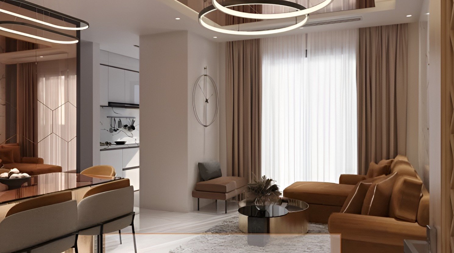 Salasar Aagman Bhayandar East elegant living room with marble flooring and spacious dining setup