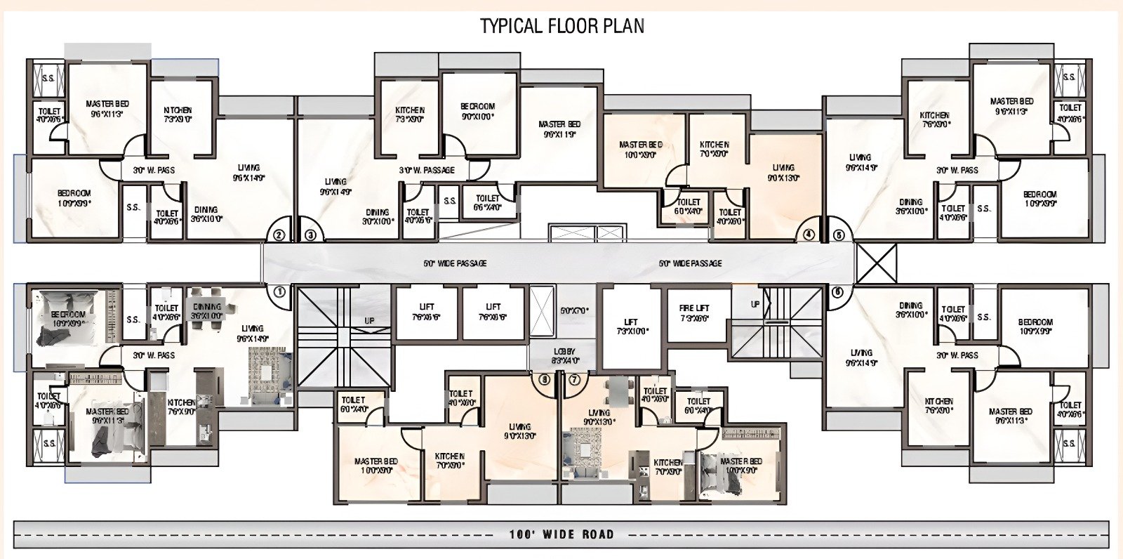 Salasar Aagman Bhayandar East typical floor plan showcasing multiple well-planned residences